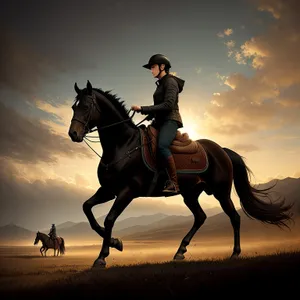 Riding instructor on majestic stallion in equestrian sport