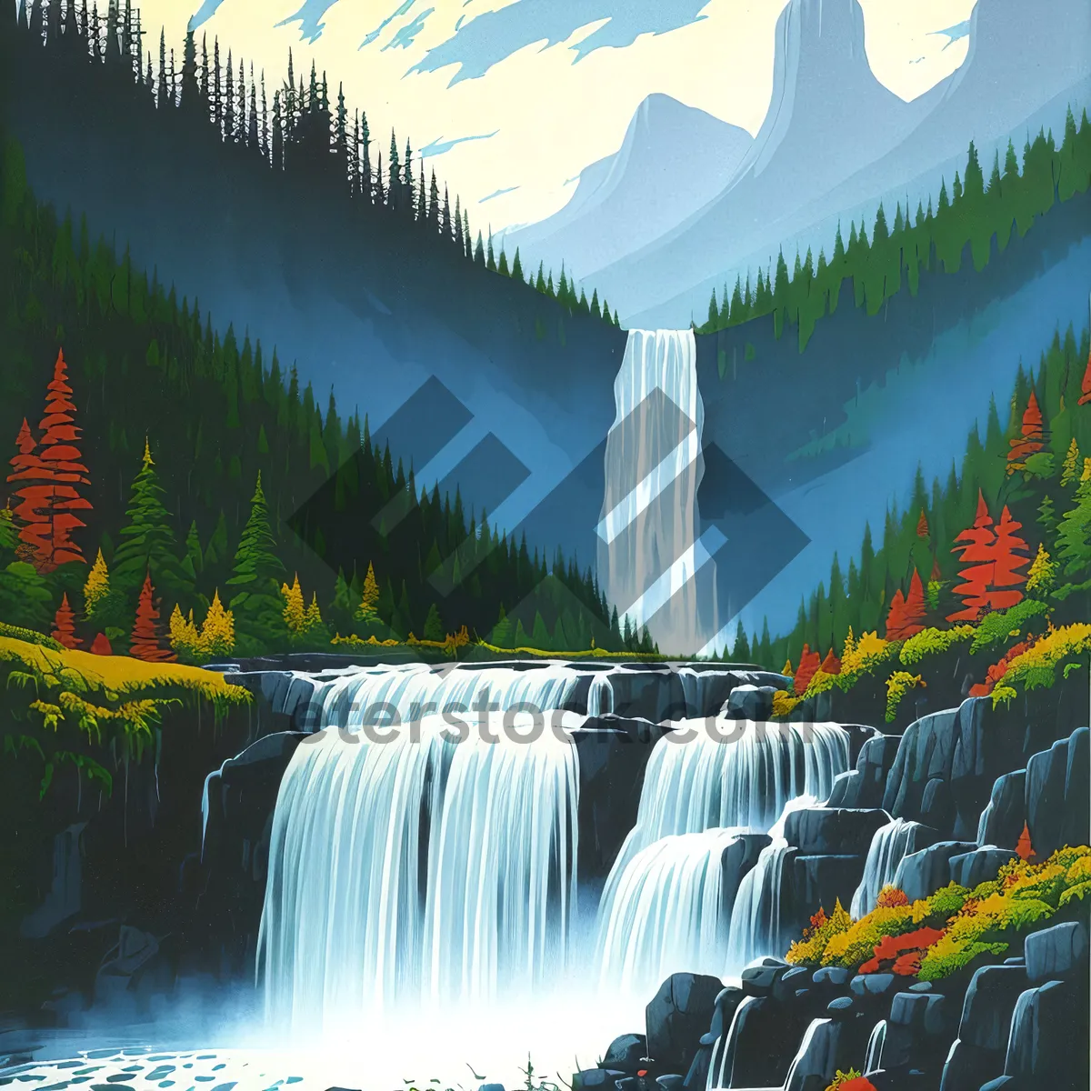 Picture of Tranquil Cascade Through Forests