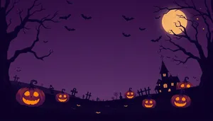 Spooky Halloween Night Silhouette in the Cemetery