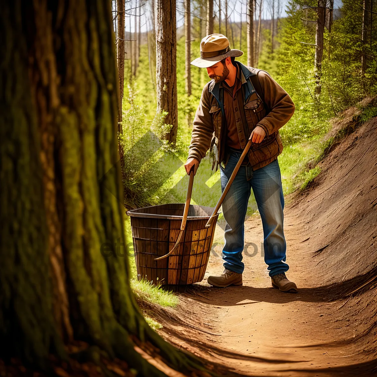 Picture of Man using broom for outdoor cleaning.