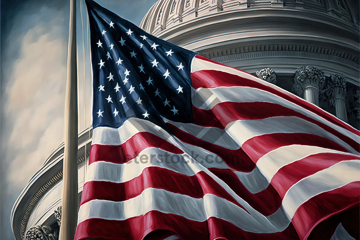 Picture of Patriotic Flag Emblem on Flagpole