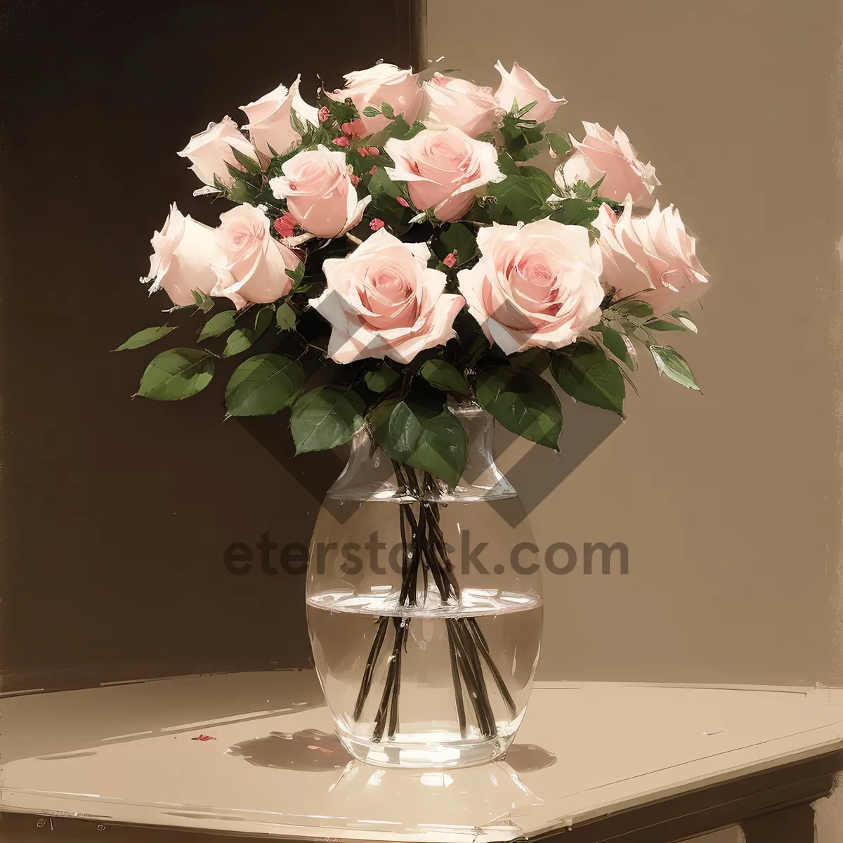 Picture of Pink Rose Wedding Bouquet in Glass Jar