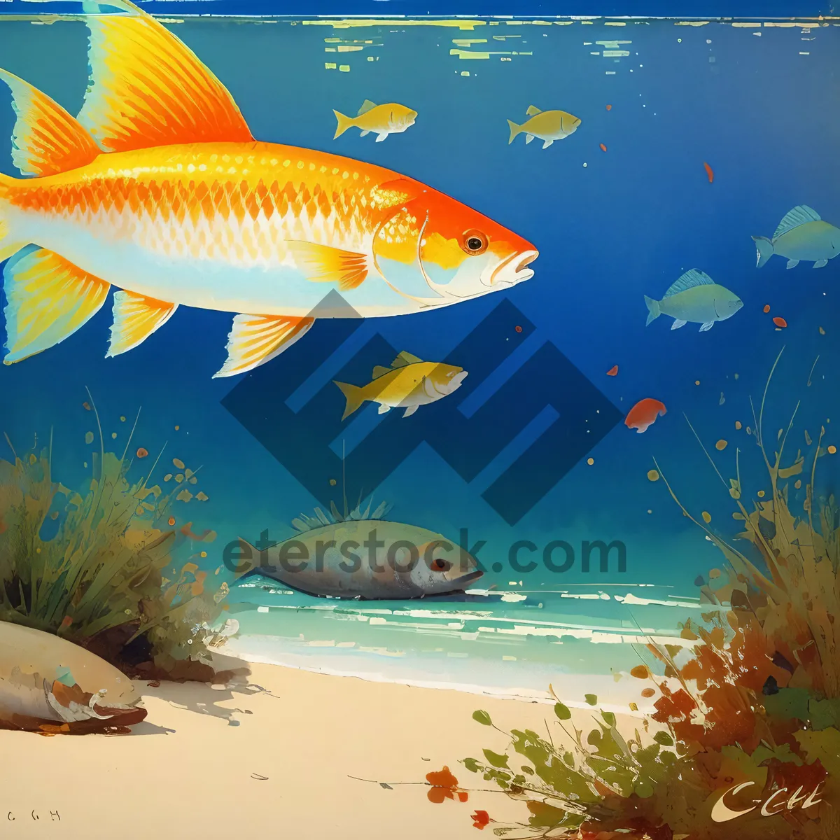 Picture of Bright Tropical Fish Swimming in Coral Reef