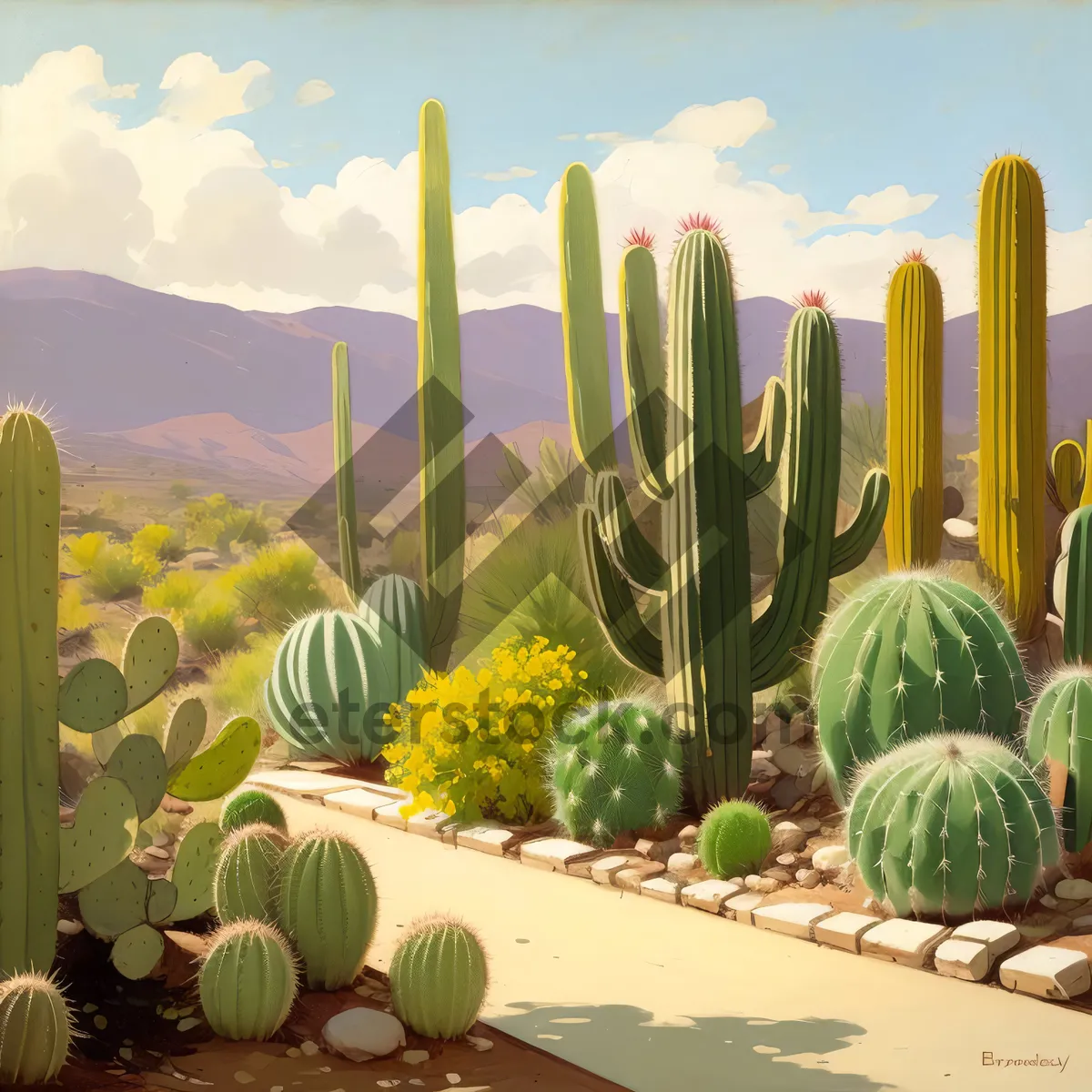 Picture of Saguaro Cactus in Desert Landscape with Clear Blue Sky