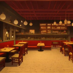 Modern interior design of empty restaurant hall.