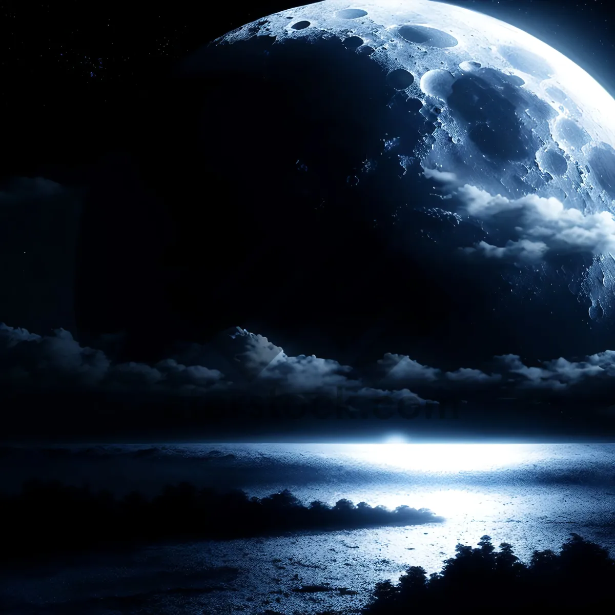 Picture of Mystical Moonlit Planet in Celestial Space