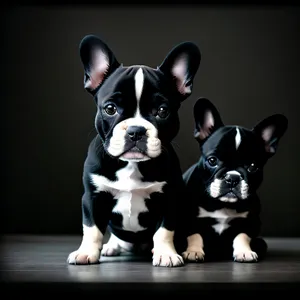 Captivating studio portrait featuring an adorable Terrier Bulldog puppy, radiating undeniable charm