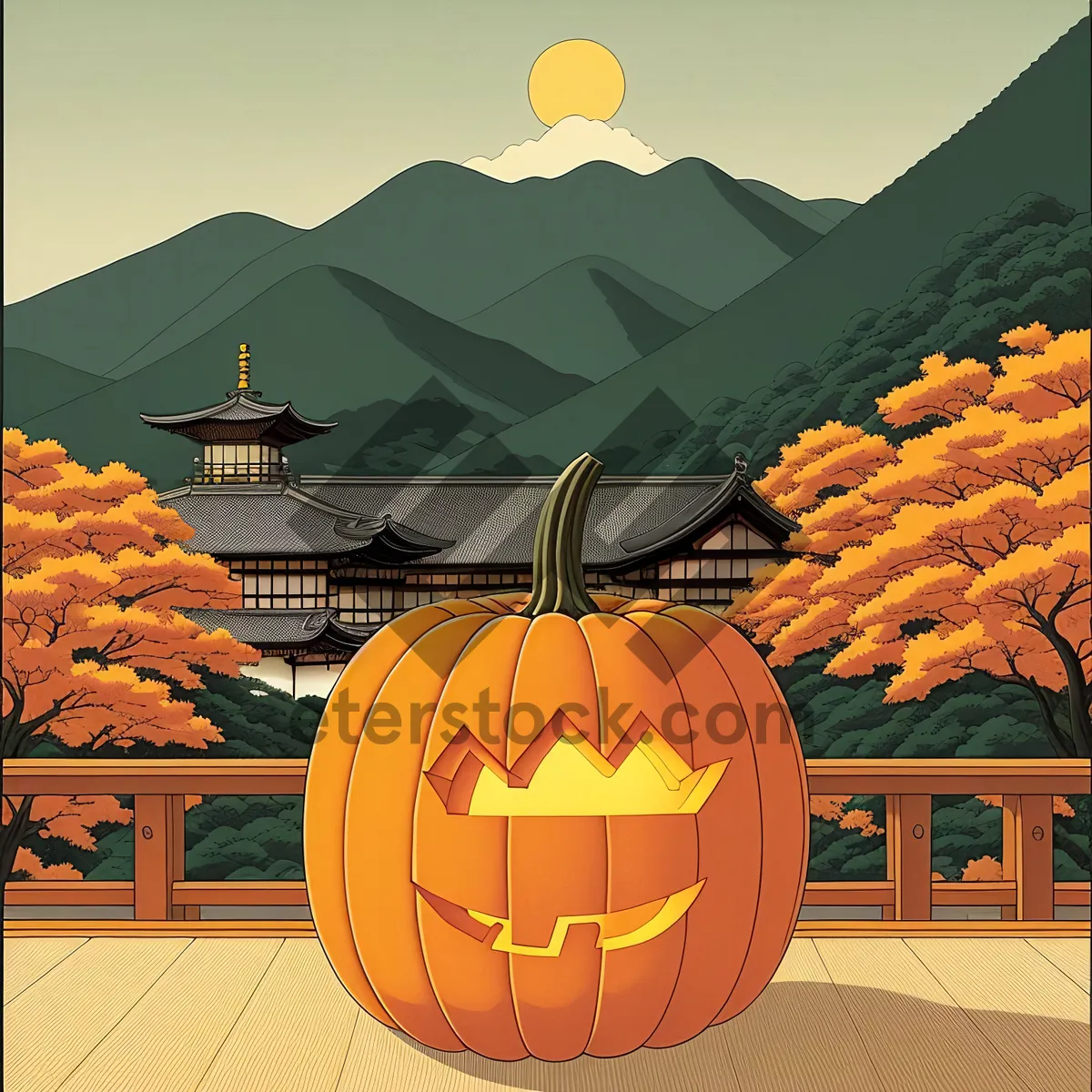 Picture of Nightfall Harvest: Scary Jack-O'-Lantern with Autumn Decor