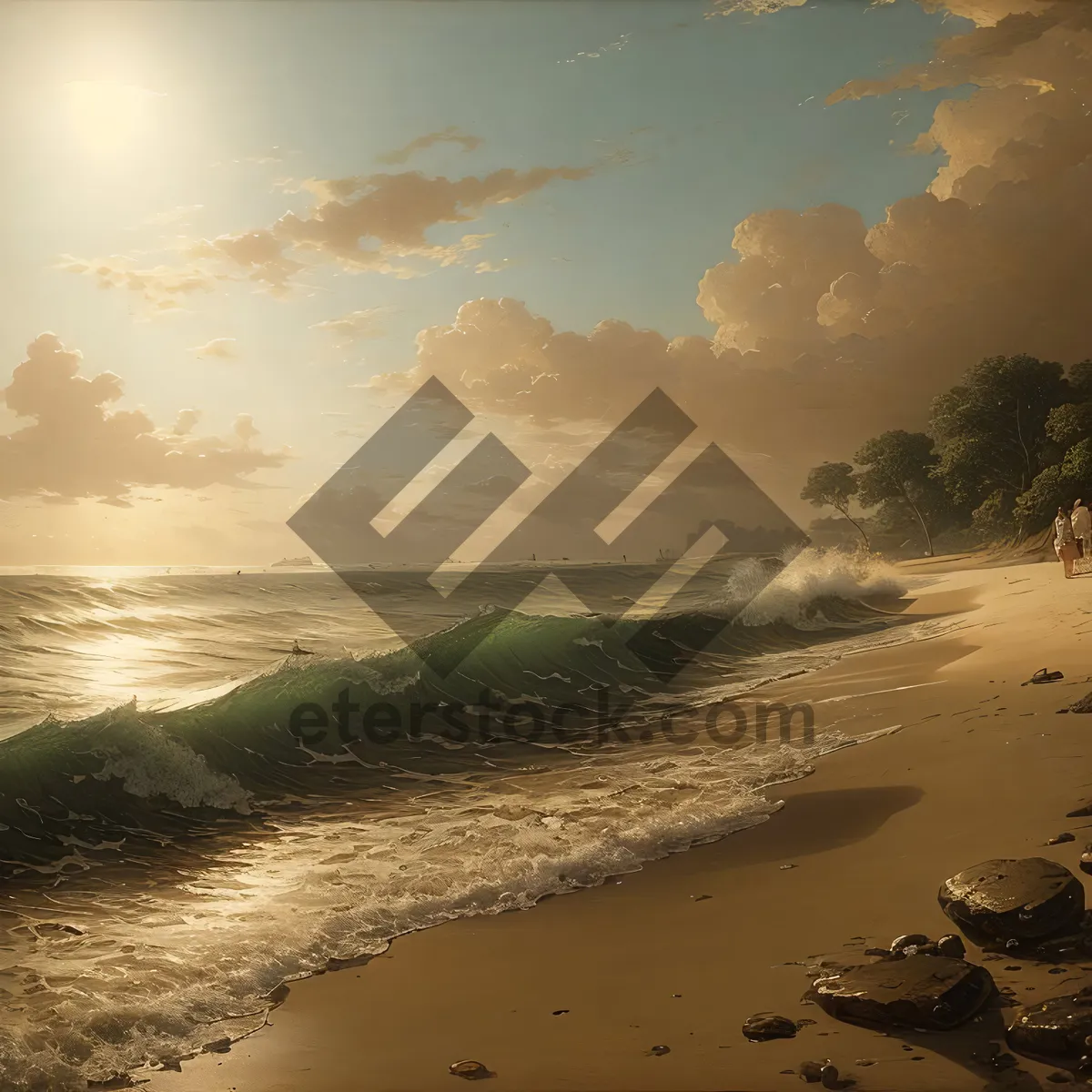 Picture of Sunset Beach Paradise: Serene Oceanside with Tropical Waves