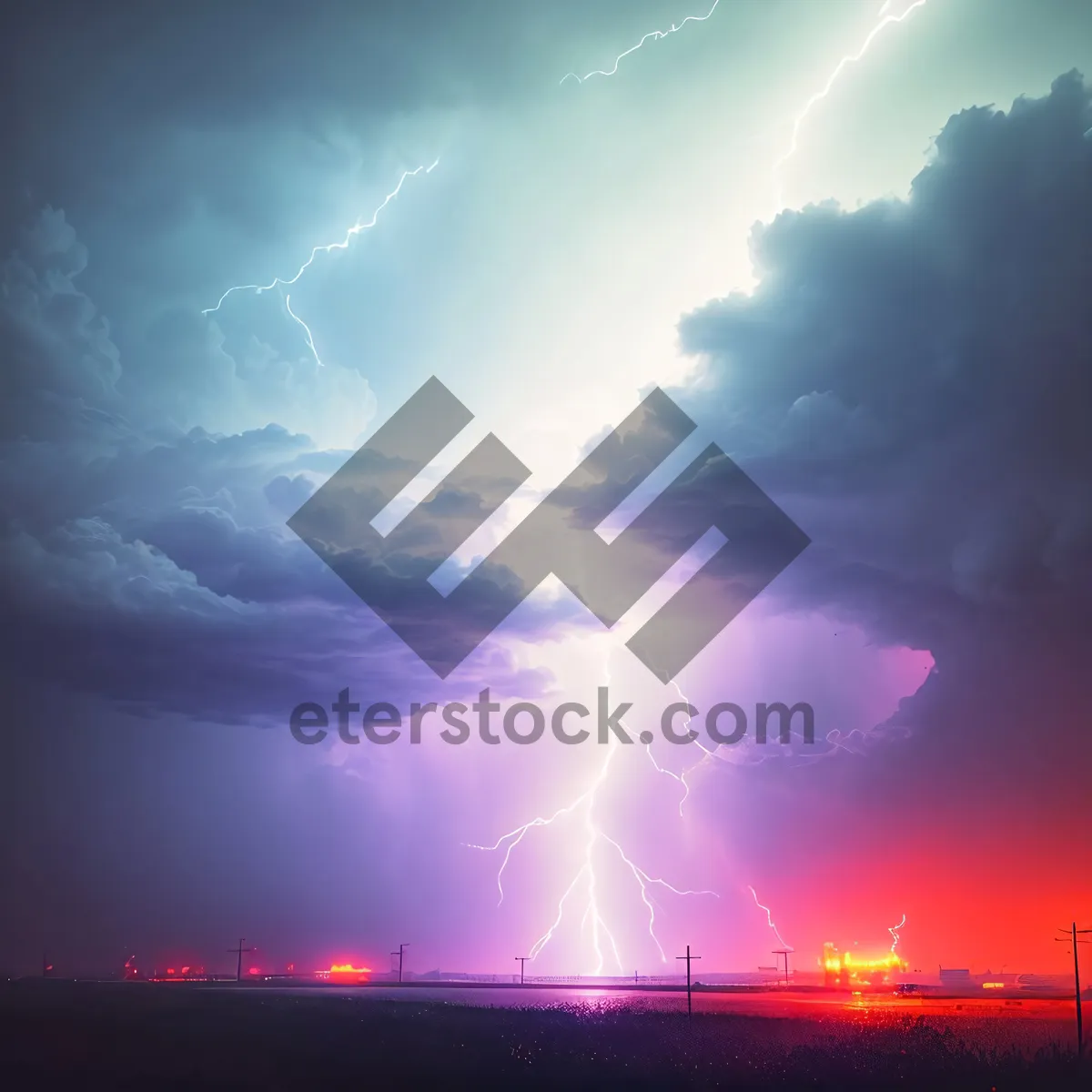 Picture of Electric Thunderstorm Illuminating Celestial Night Sky