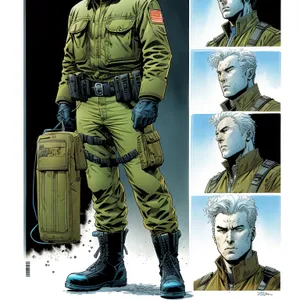 Male soldier in camouflage military uniform in comic book style