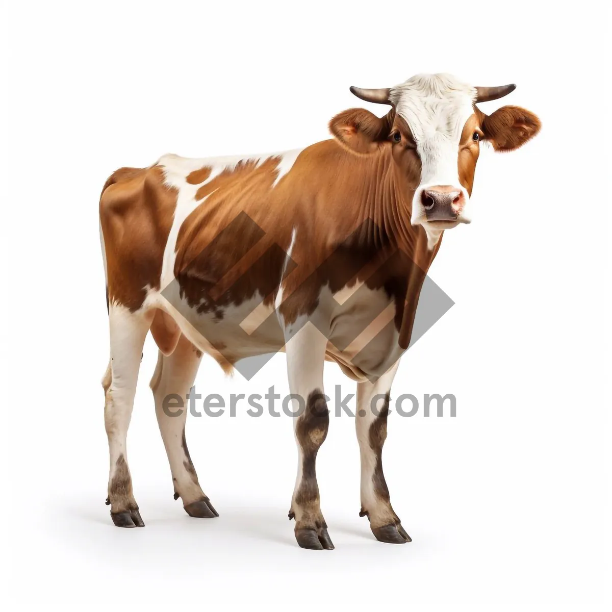 Picture of Rural Cow Standing in Grass Field on Farm