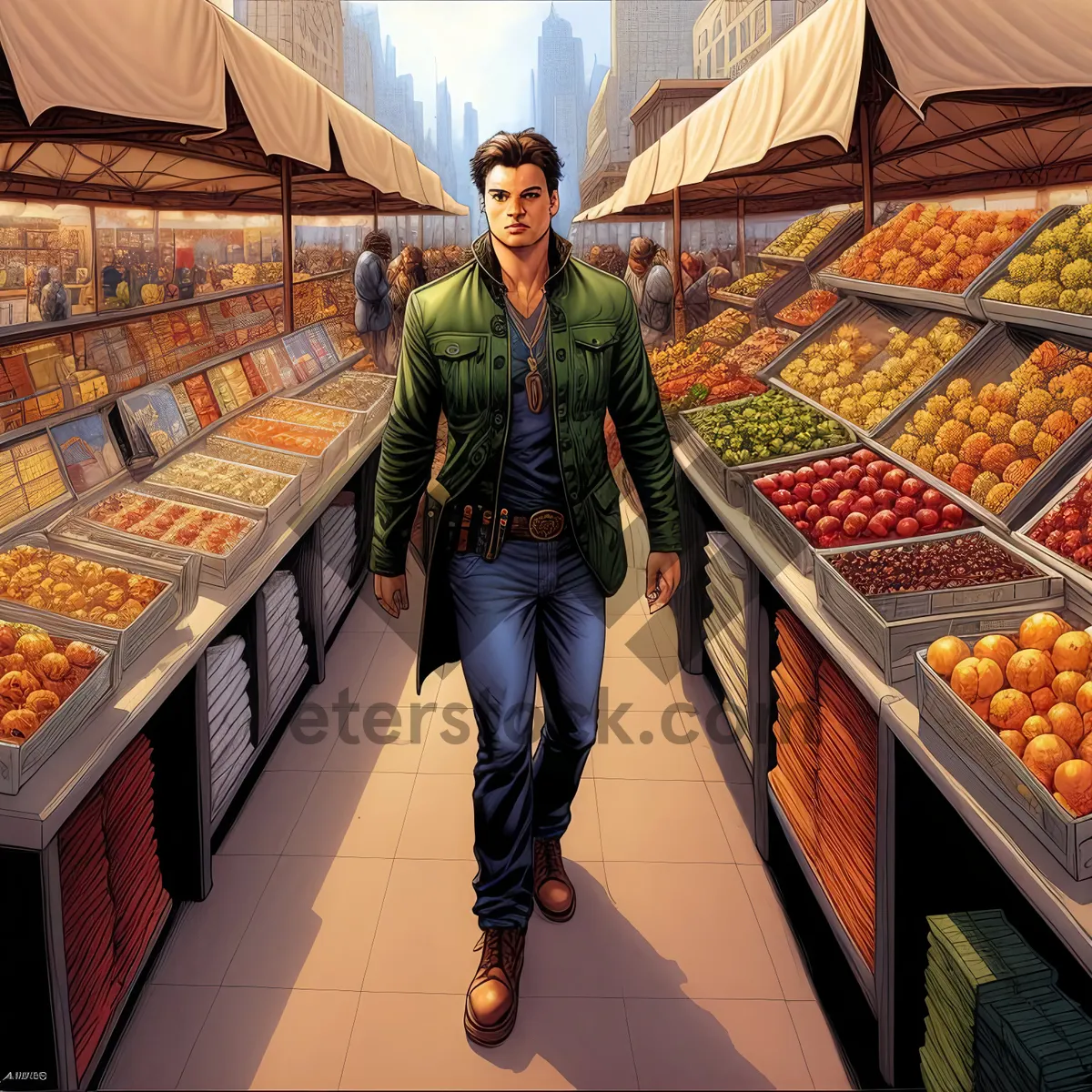 Picture of Adult shopping for groceries in supermarket market