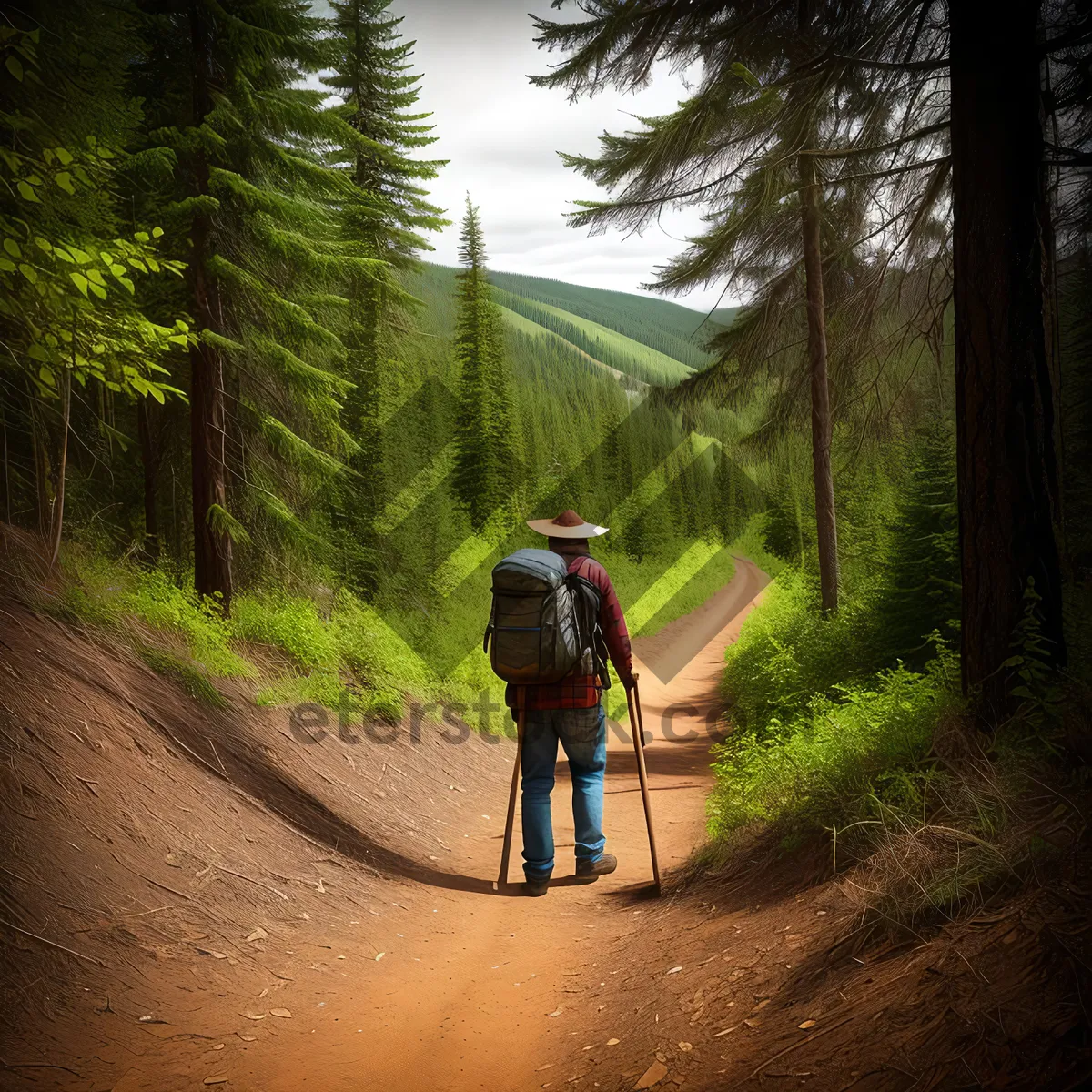 Picture of Summer Mountain Bike Adventure in Forest"
OR
"Scenic Mountain Bike Hike through Nature