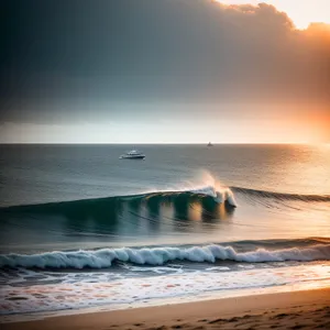 Tropical Sunset over Beach and Ocean