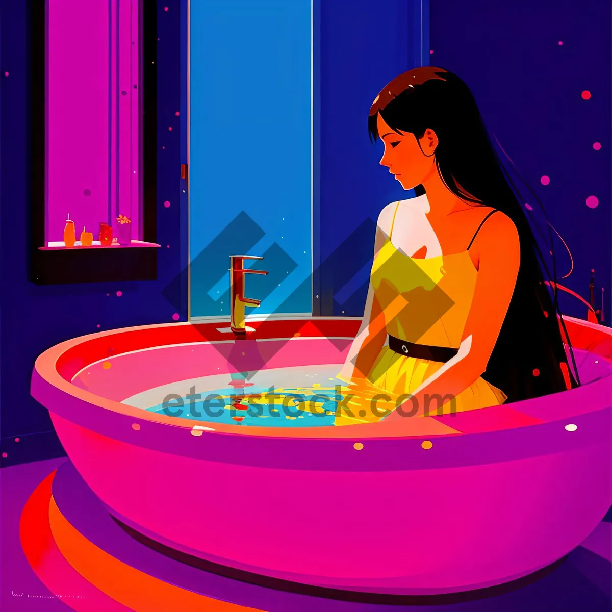 Picture of Attractive model in a vessel-shaped bathtub