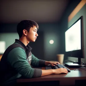 Busy Businesswoman Working on Laptop at Desk