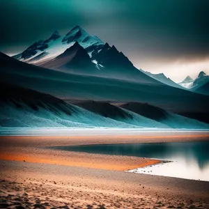 Serenity by the Seashore: Sunset Reflection on a Sandy Beach