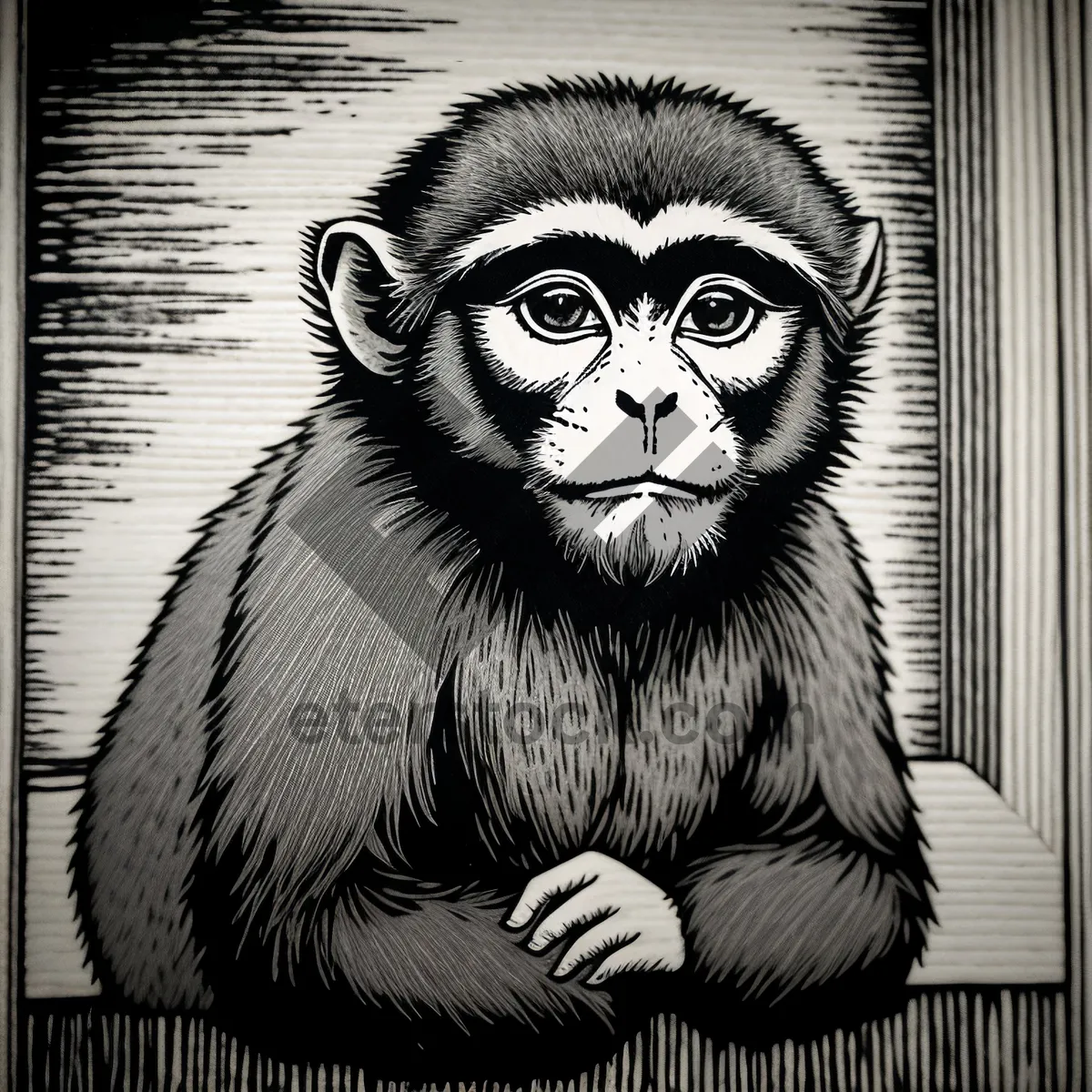 Picture of Primate Sculpture: Ancient Gibbon Monkey Statue