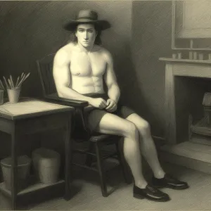 Steamy Sauna Sensation: Attractive, Muscular Male in Cowboy Hat
