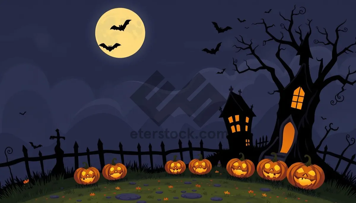 Picture of Halloween night silhouette with spooky tree and moon.