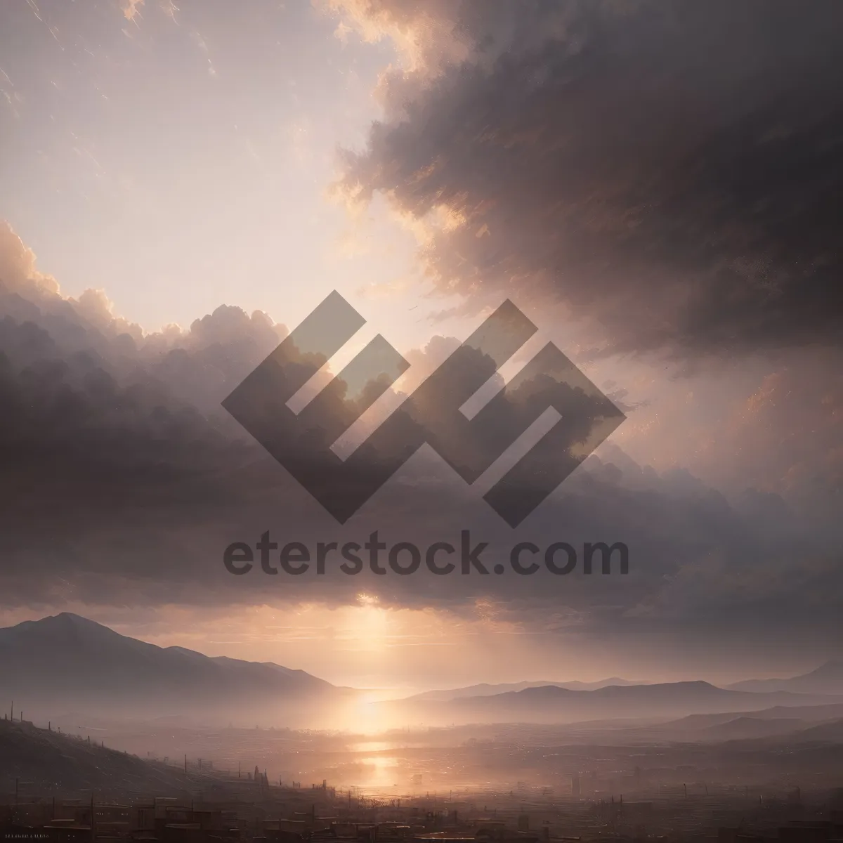 Picture of Golden Horizon: Sun Setting Over Majestic Landscape