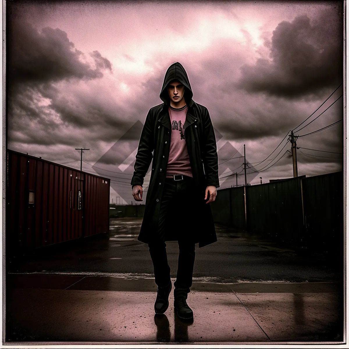 Picture of Silhouette Man in Black Trench Coat at Beach