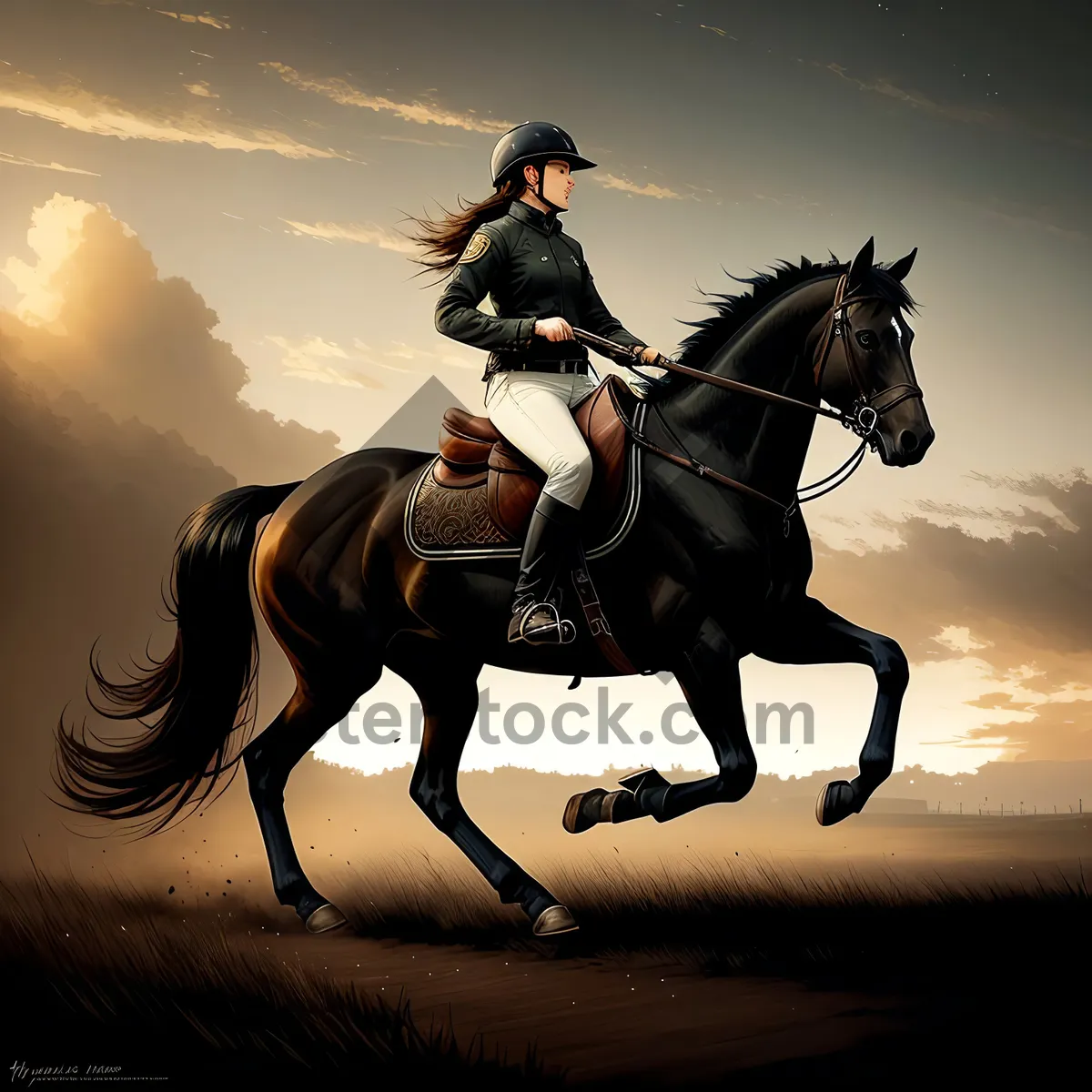 Picture of Rider on a majestic stallion during equestrian competition