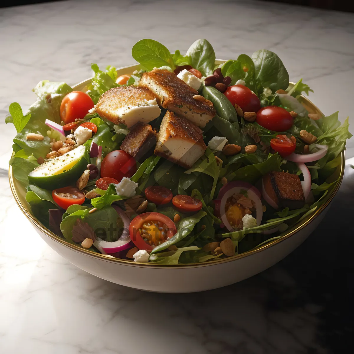 Picture of Fresh salad with green peas and lettuce.