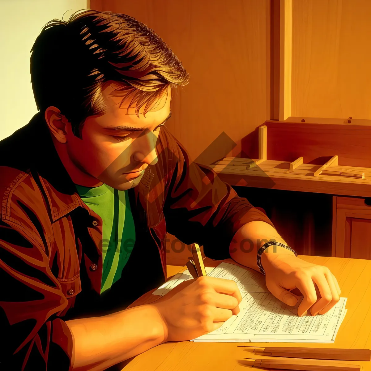 Picture of Smiling student studying on laptop at home