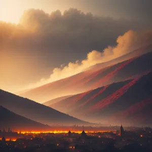 Mountain Sunset Over Volcanic Horizon