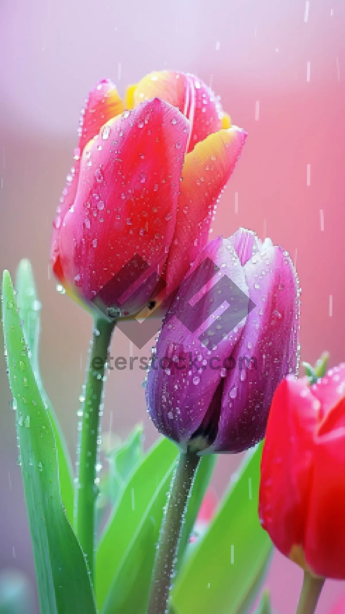 Picture of Colorful Tulip Bouquet in Pink for Valentine's Day Display