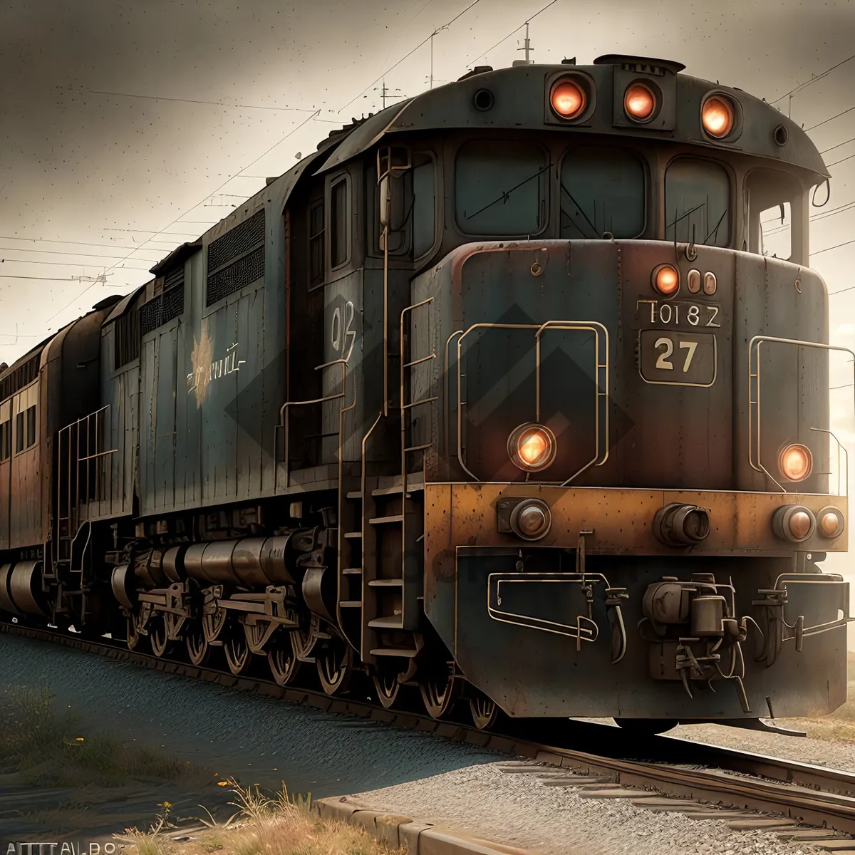 Picture of Vintage Electric Locomotive on Railway Tracks