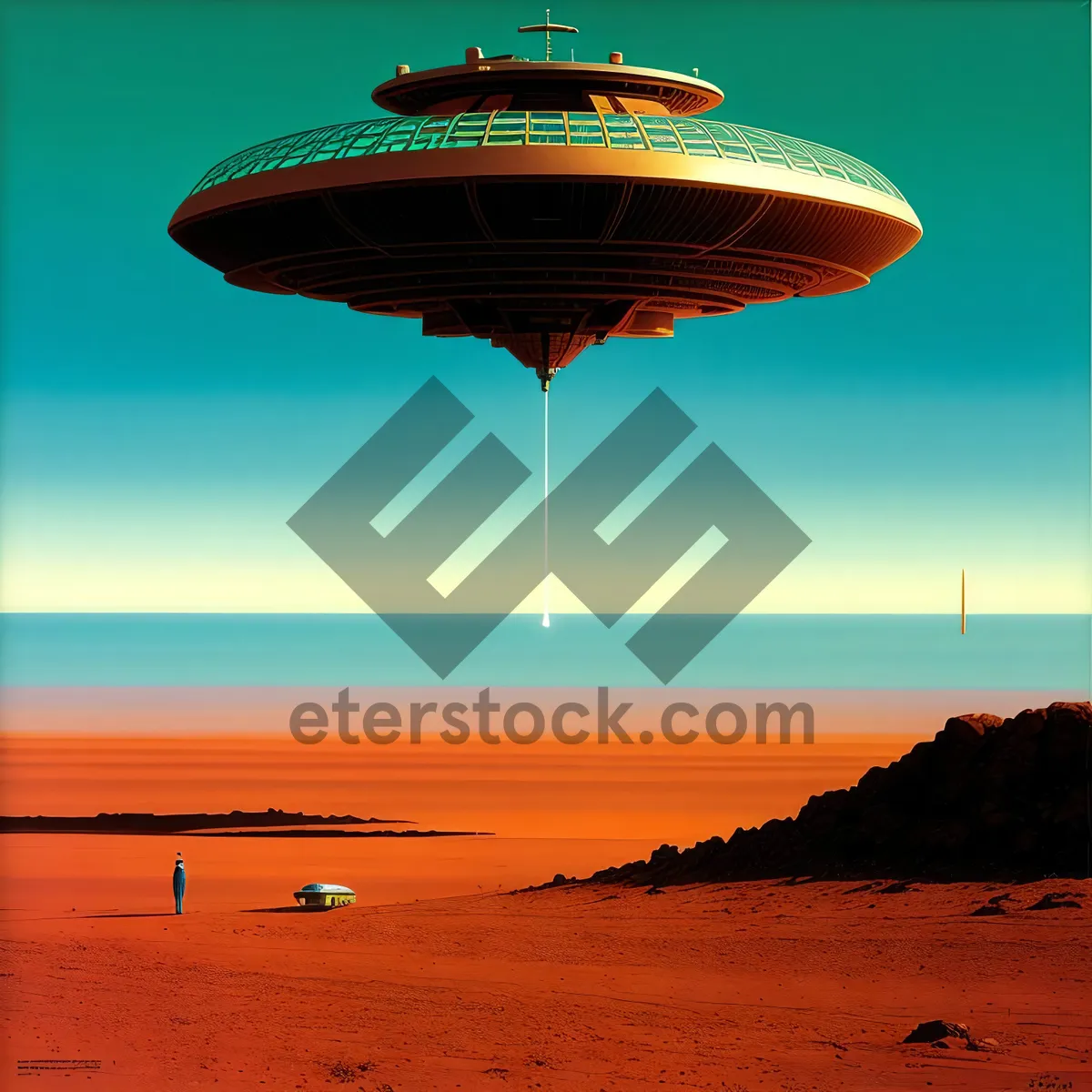 Picture of Sunset Airship over Beach and Ocean