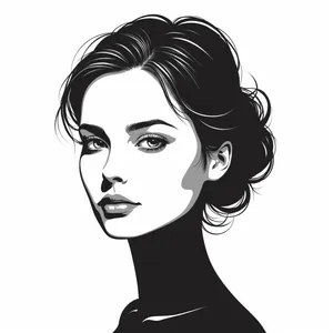 Cartoon styled fashion face with shoulder length hair art