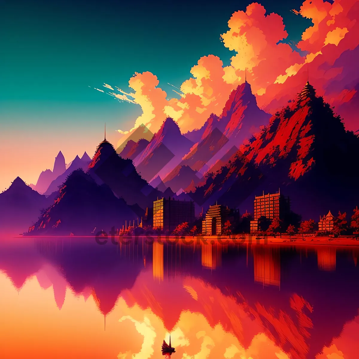 Picture of Vibrant Sunset Sky Over Summer Landscape