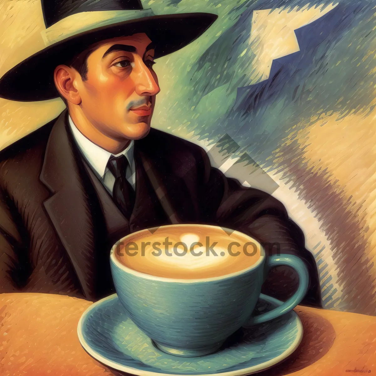 Picture of Hot Morning Cup of Coffee on Restaurant Table