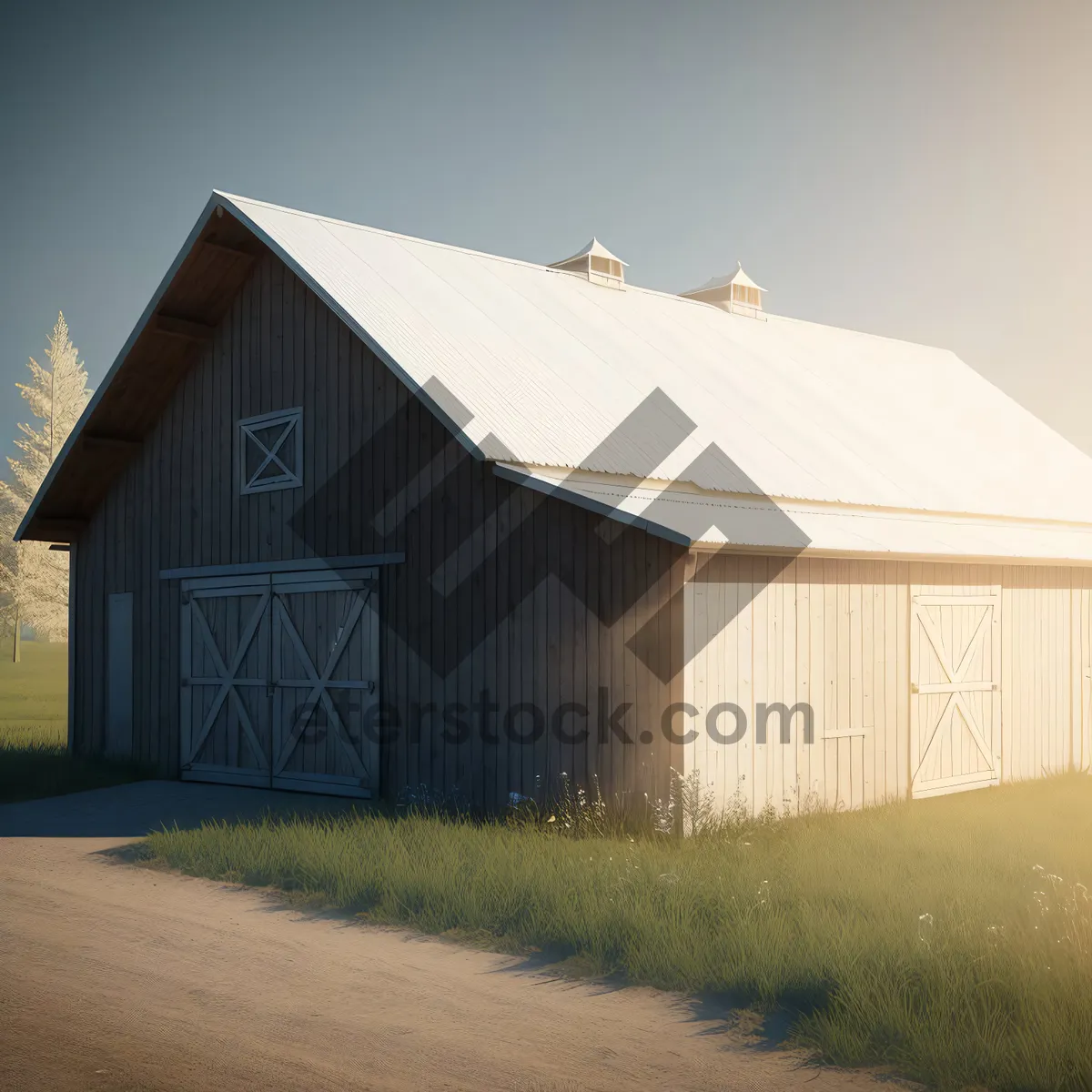 Picture of Old Rural Farmhouse against Blue Sky