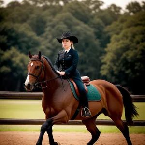 Graceful Equestrian Riding through Green Fields