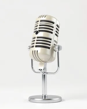 Retro microphone on glass table in music studio.