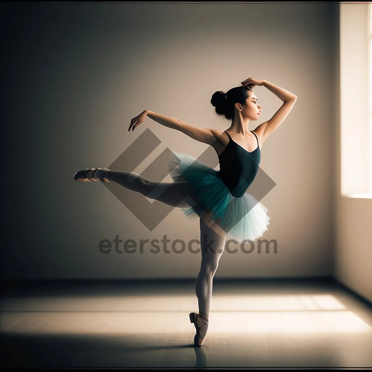 Picture of Elegant Ballerina Gracefully Poses in Studio