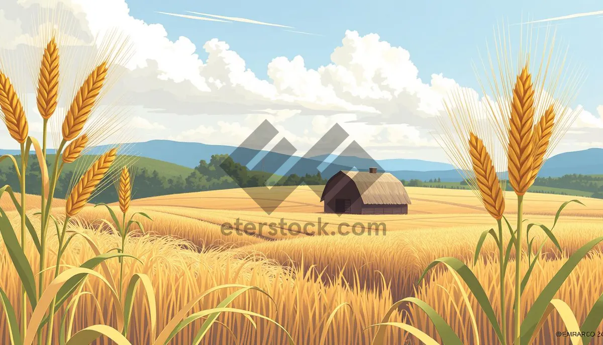 Picture of Golden Wheat Field at Sunset in the Countryside