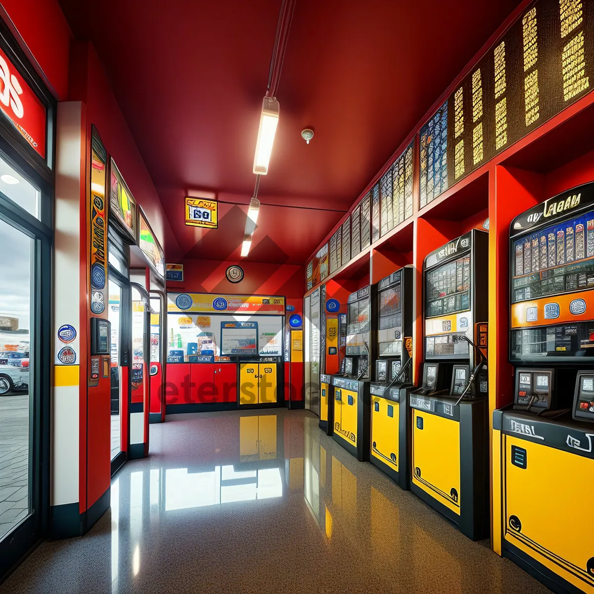 Picture of Modern city café inside a bustling, architectural structure.