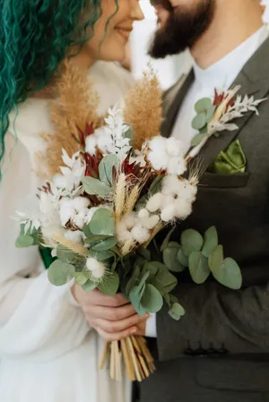 Wedding bouquet with beautiful roses and flowers