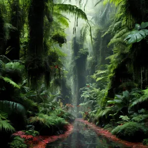 Tropical Jungle Landscape with Lush Ferns