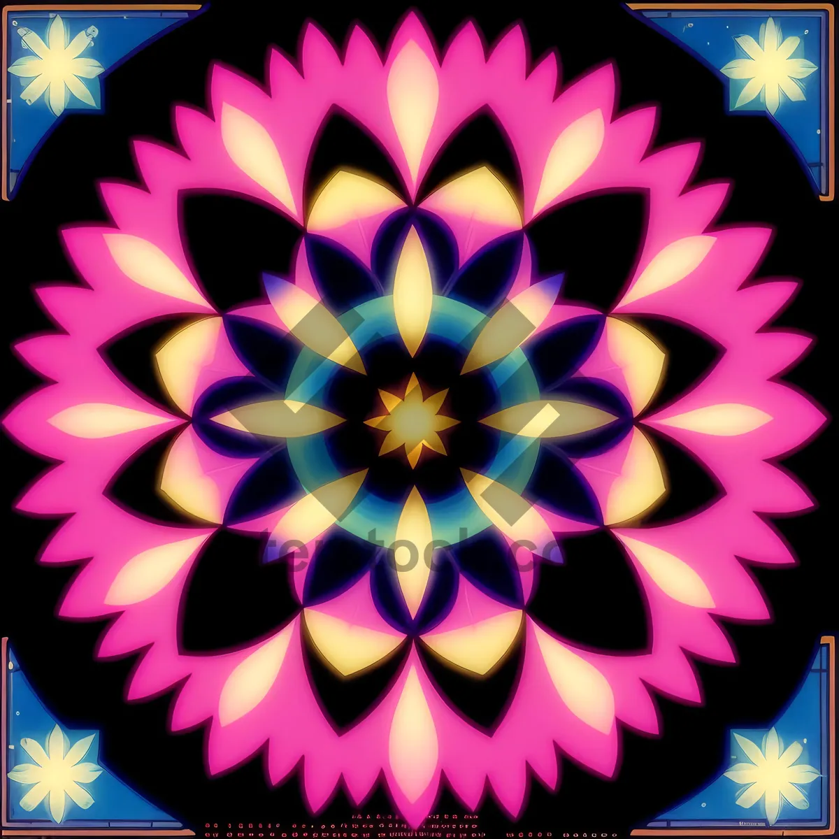 Picture of Colorful kaleidoscope pattern with vibrant flower as backdrop