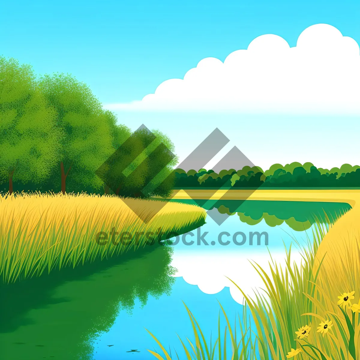 Picture of Serene Summer Meadow Under Blue Skies