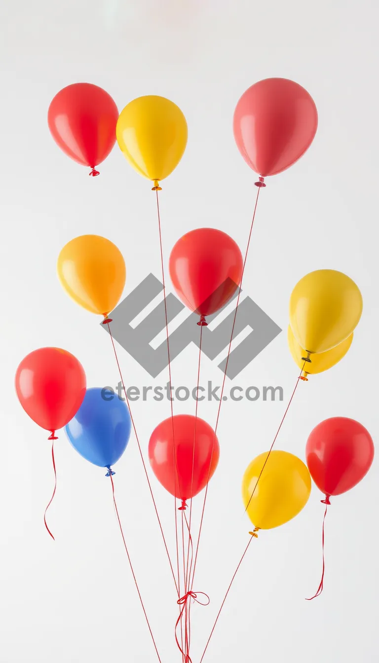 Picture of Colorful Birthday Balloons with Pink Ribbons Flying in the Air