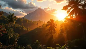 Tropical Sunset Silhouette Palm Tree Scene