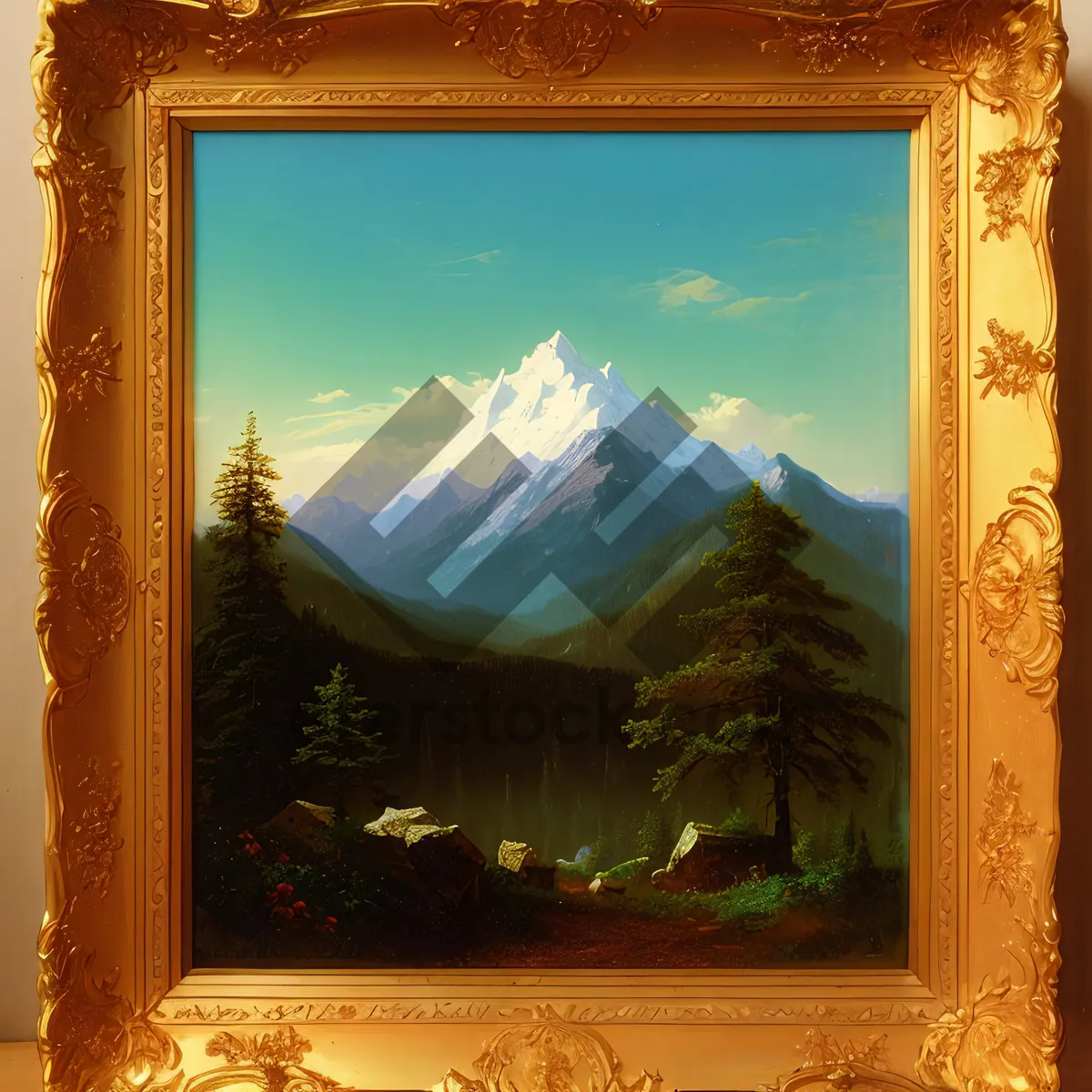 Picture of Vintage Grunge Wooden Frame with Golden Art